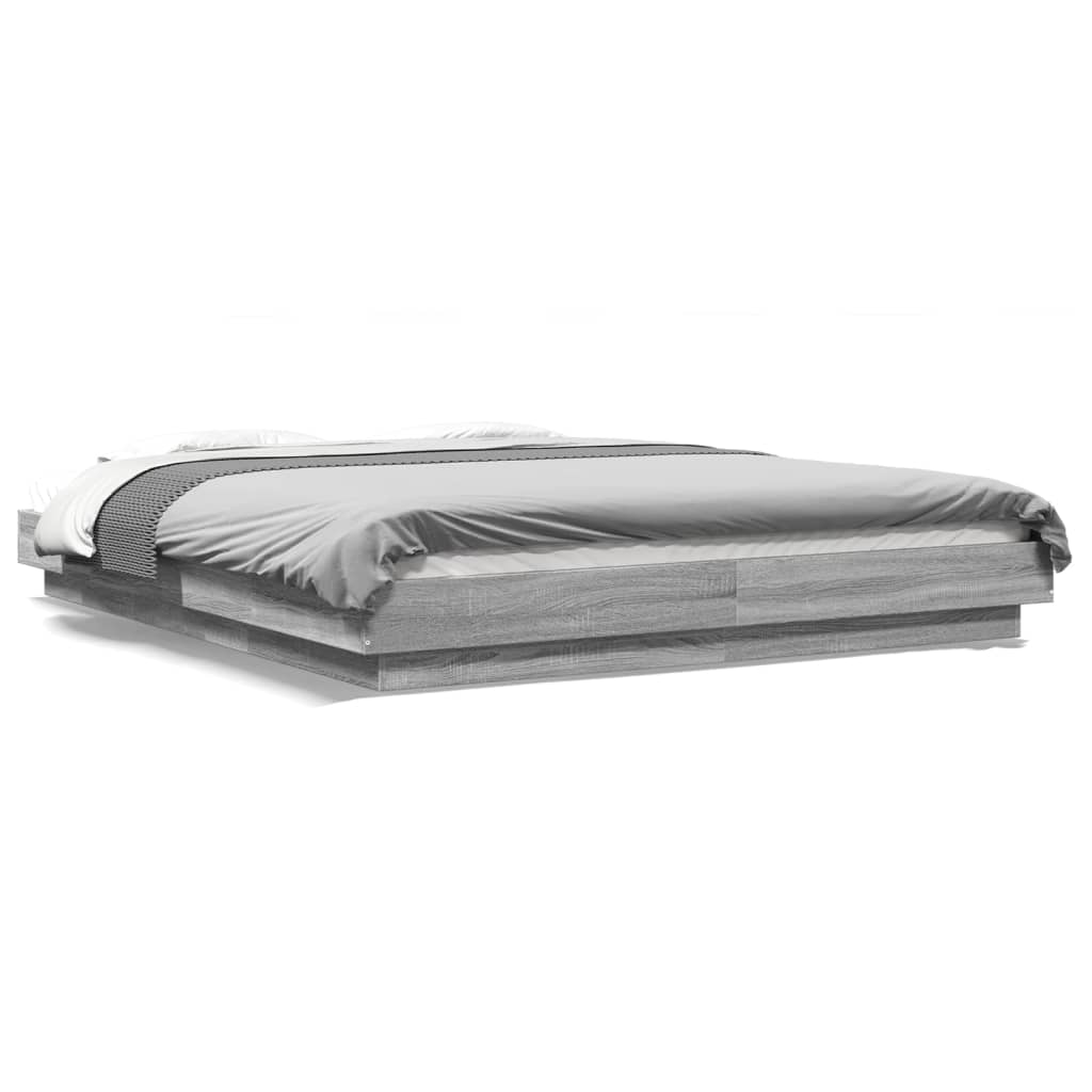 Bed Frame with LED Lights without Mattress Grey Sonoma 160x200cm