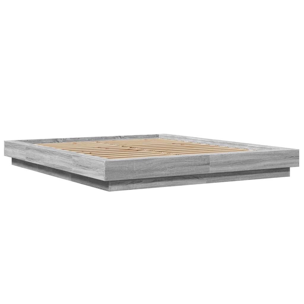 Bed Frame with LED Lights without Mattress Grey Sonoma 160x200cm