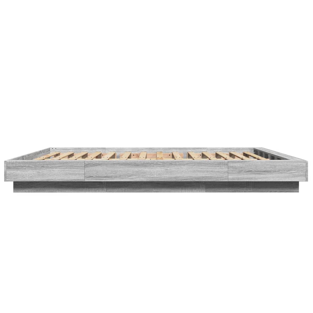 Bed Frame with LED Lights without Mattress Grey Sonoma 160x200cm