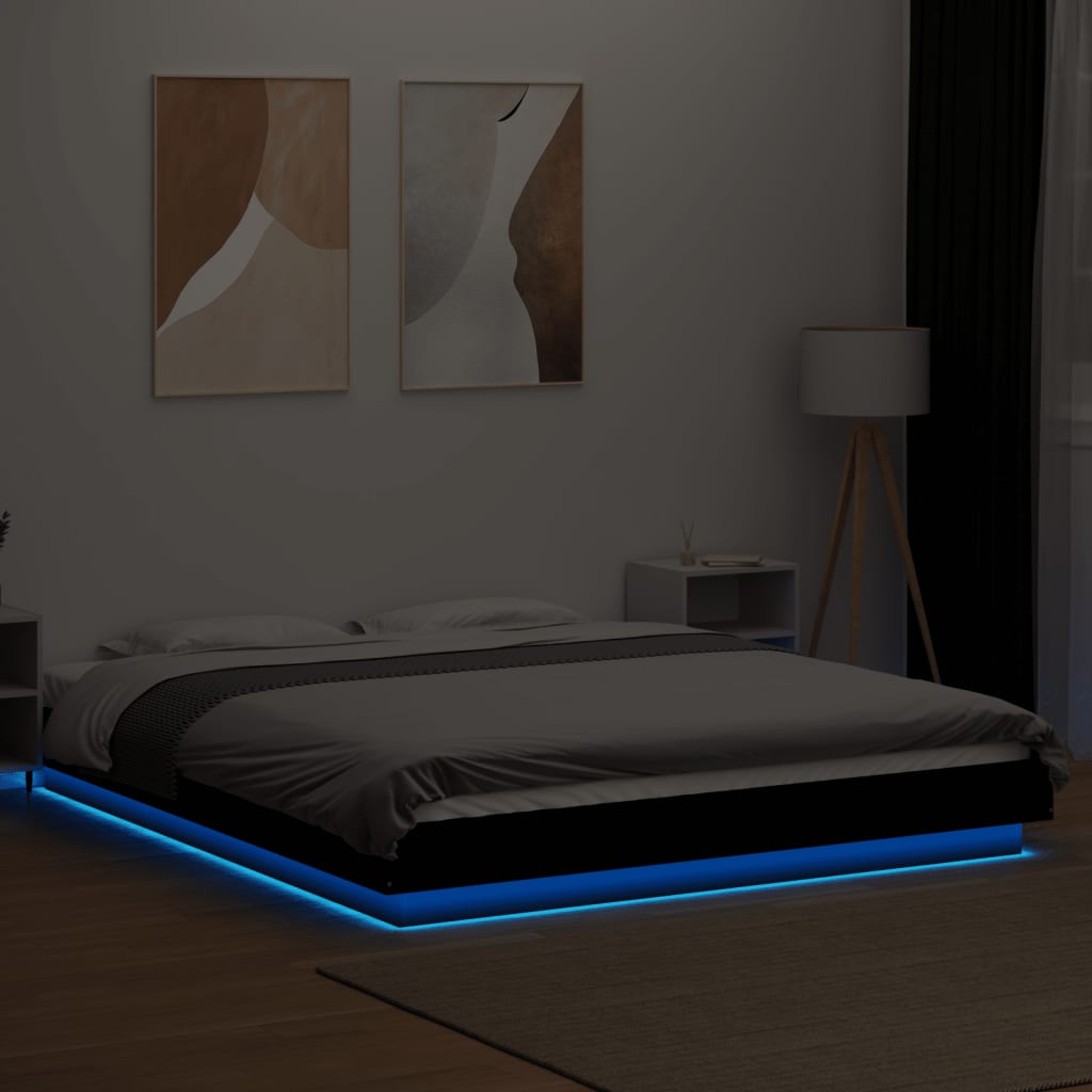 Bed Frame with LED Lights without Mattress Black 150x200cm