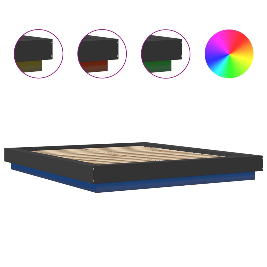 Bed Frame with LED Lights without Mattress Black 150x200cm