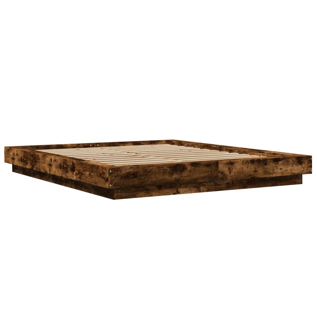 Bed Frame with LED Lights without Mattress Smoked Oak 150x200cm