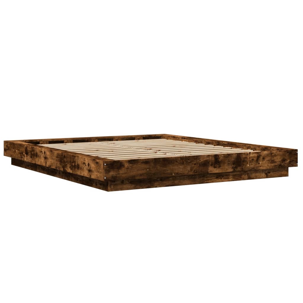 Bed Frame with LED Lights without Mattress Smoked Oak 150x200cm