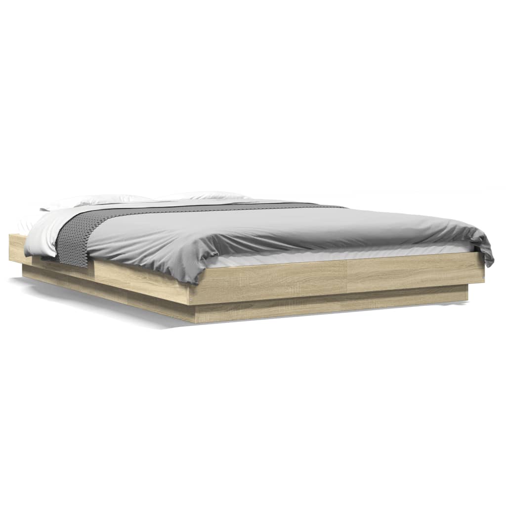 Bed Frame with LED Lights without Mattress Sonoma Oak 140x200cm