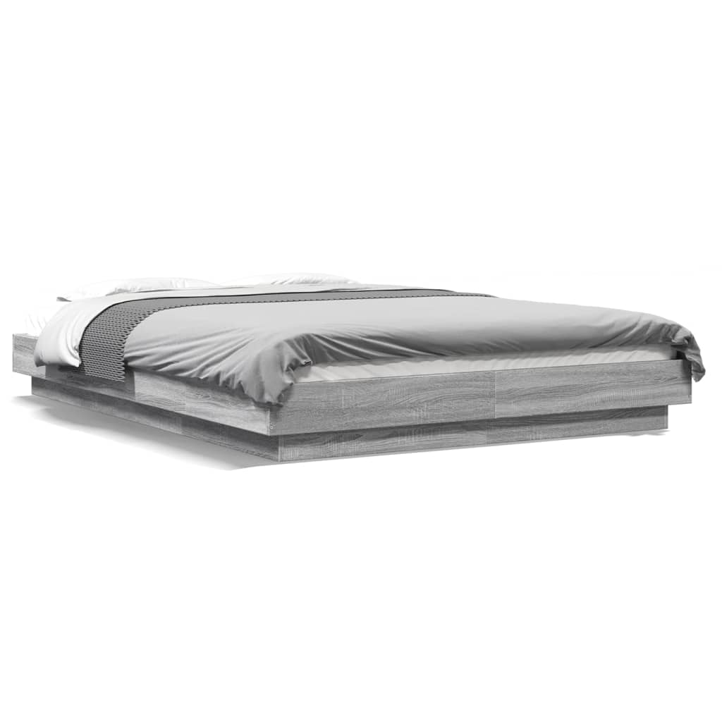 Bed Frame with LED Lights without Mattress Grey Sonoma 140x200cm