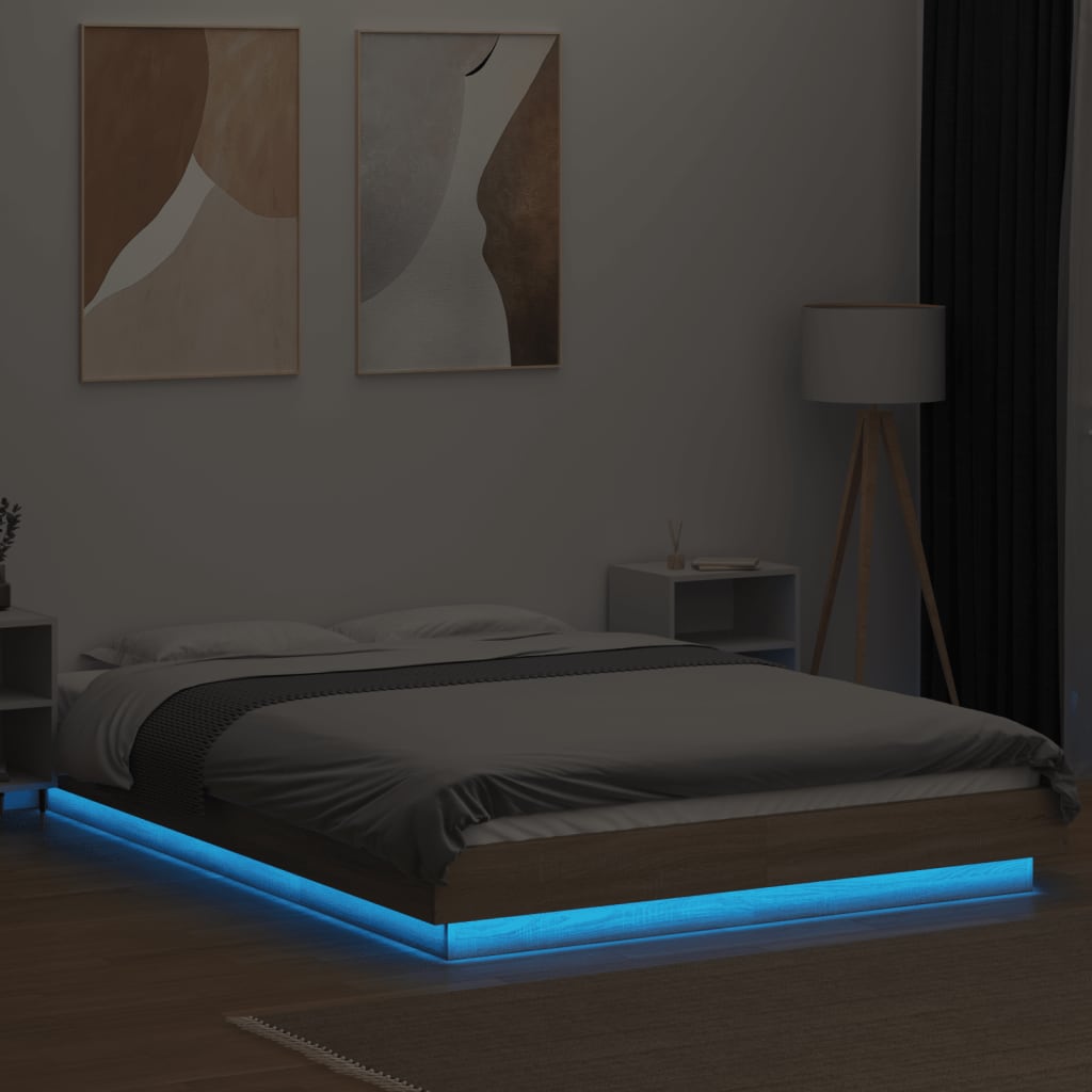 Bed Frame with LED Lights without Mattress Sonoma Oak 120x200cm