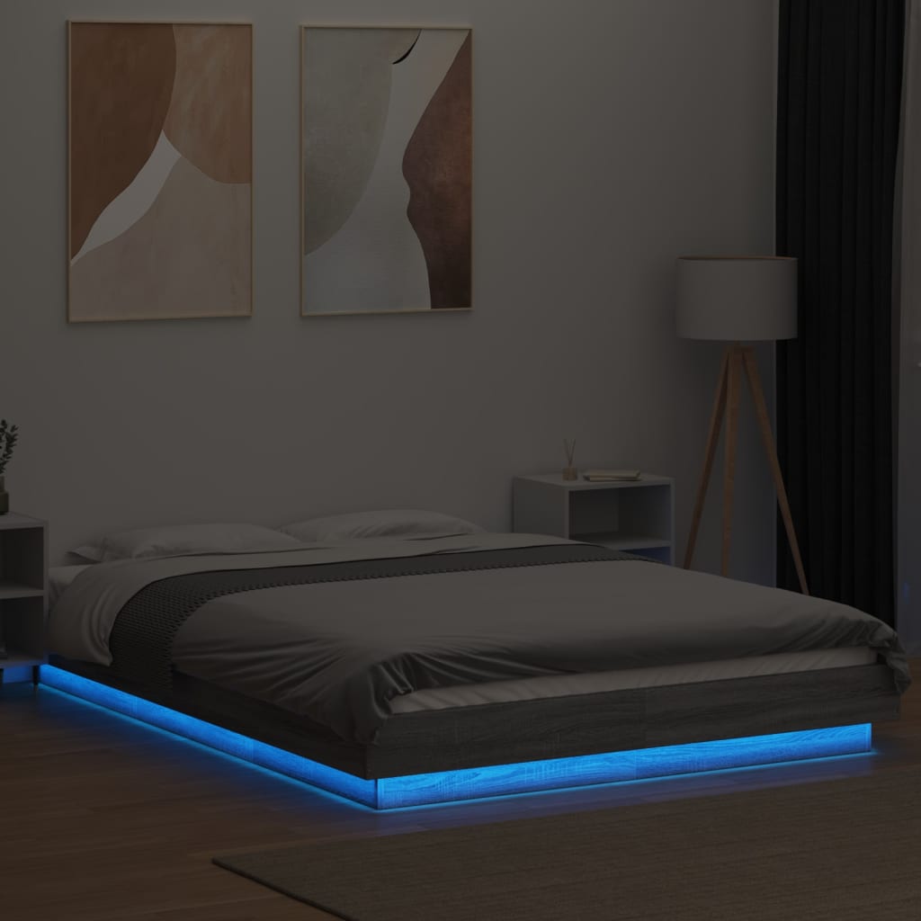 Bed Frame with LED Lights without Mattress Grey Sonoma 120x200cm