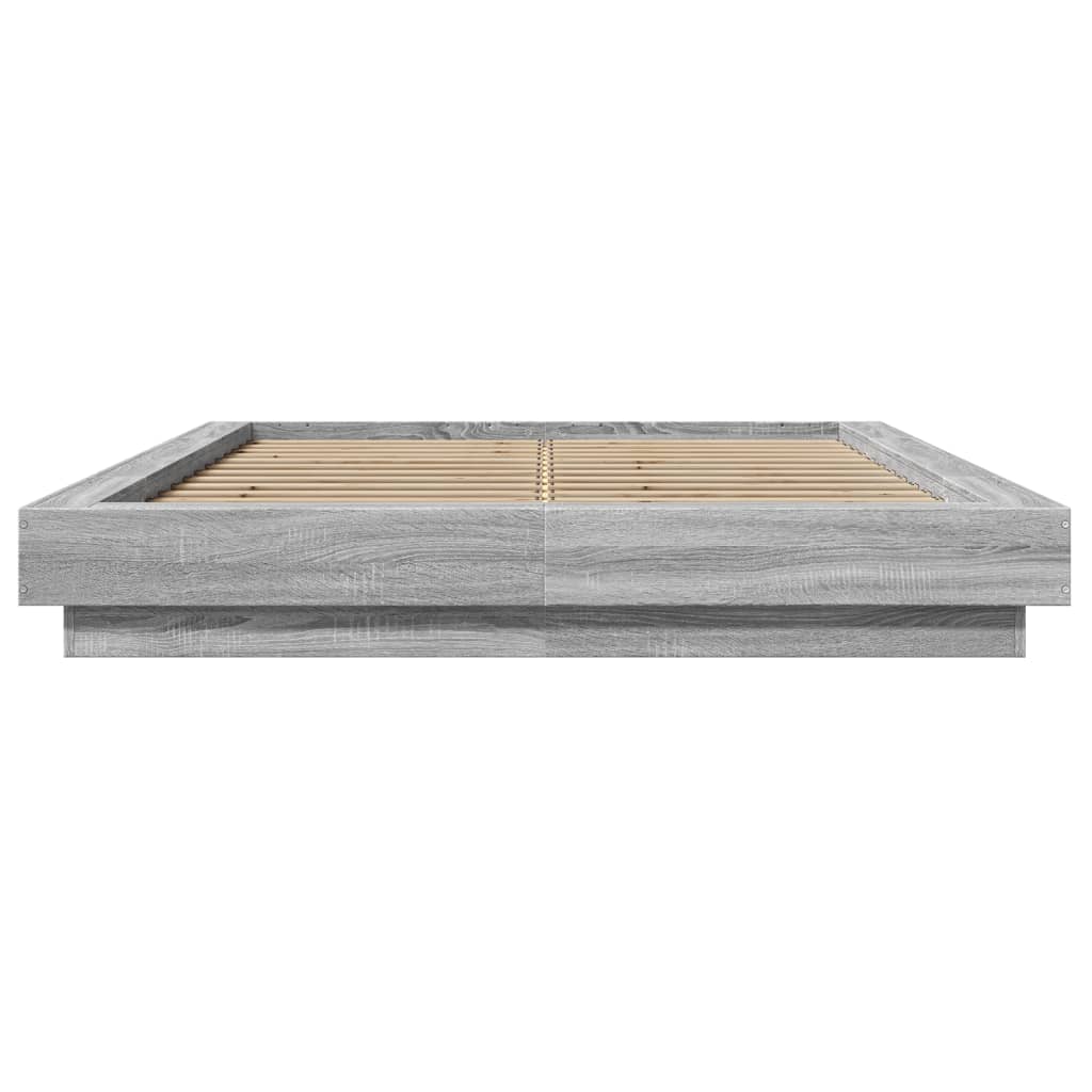 Bed Frame with LED Lights without Mattress Grey Sonoma 120x200cm