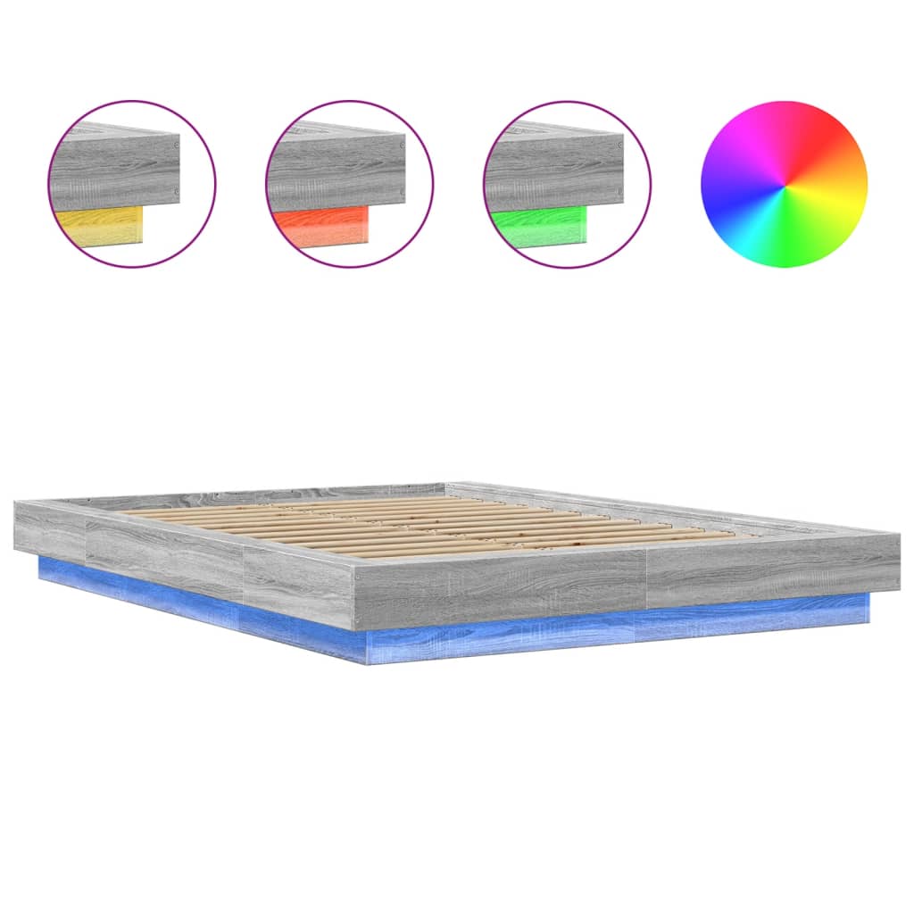 Bed Frame with LED Lights without Mattress Grey Sonoma 120x200cm