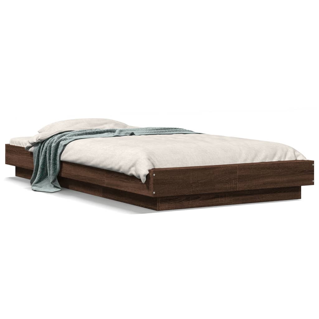Bed Frame with LED Lights without Mattress Brown Oak 100x200cm