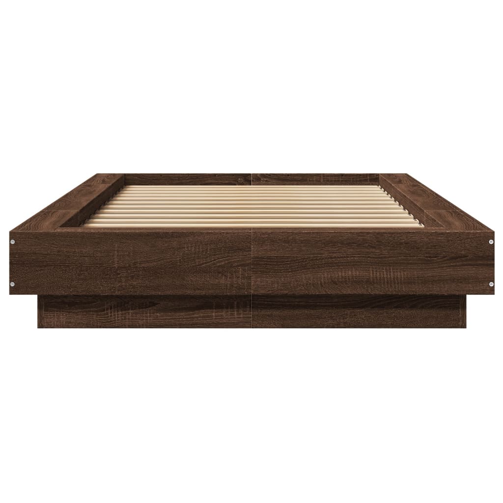 Bed Frame with LED Lights without Mattress Brown Oak 100x200cm