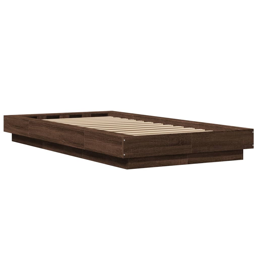 Bed Frame with LED Lights without Mattress Brown Oak 100x200cm