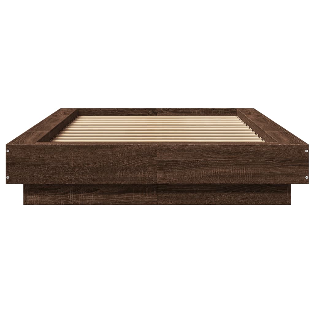 Bed Frame with LED Lights without Mattress Brown Oak 90x200cm