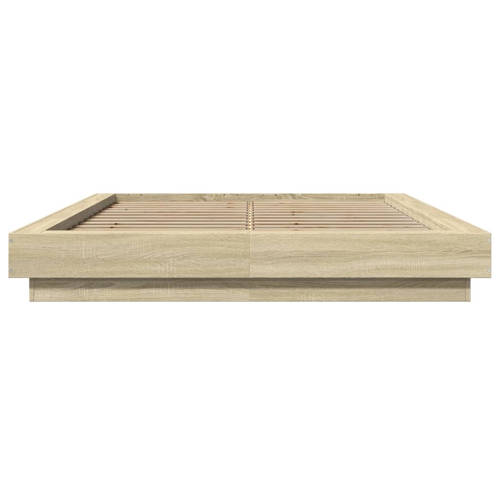 Bed Frame with LED Lights without Mattress Sonoma Oak 135x190cm