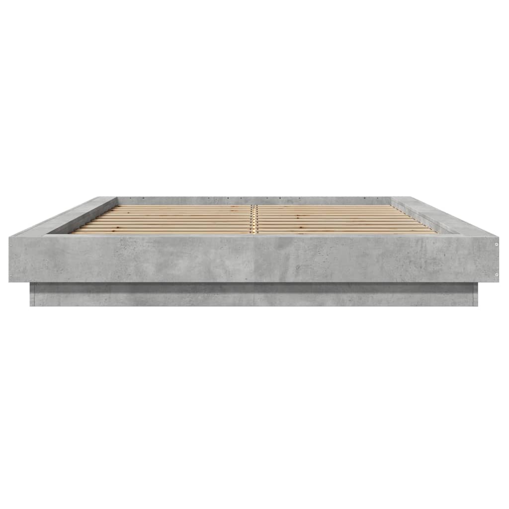 Bed Frame with LED Lights without Mattress Concrete Grey 135x190cm