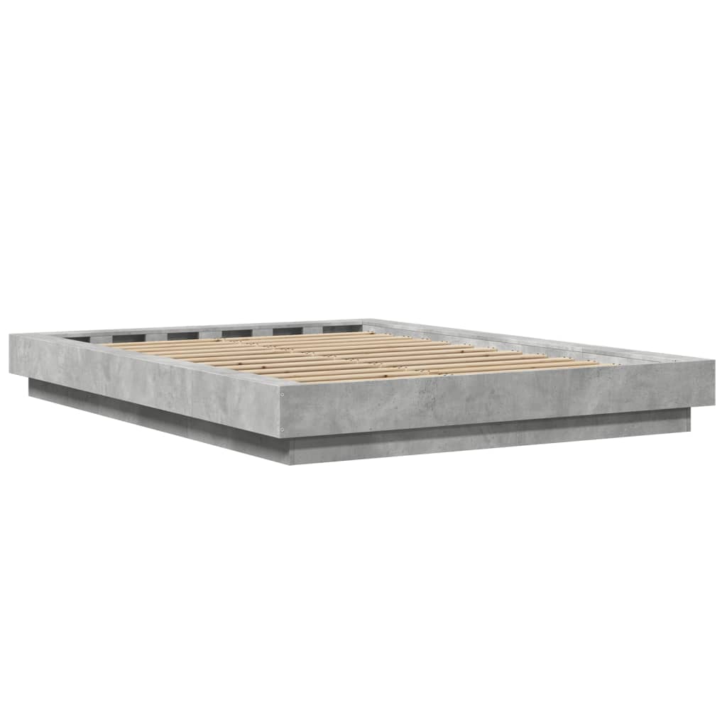 Bed Frame with LED Lights without Mattress Concrete Grey 135x190cm
