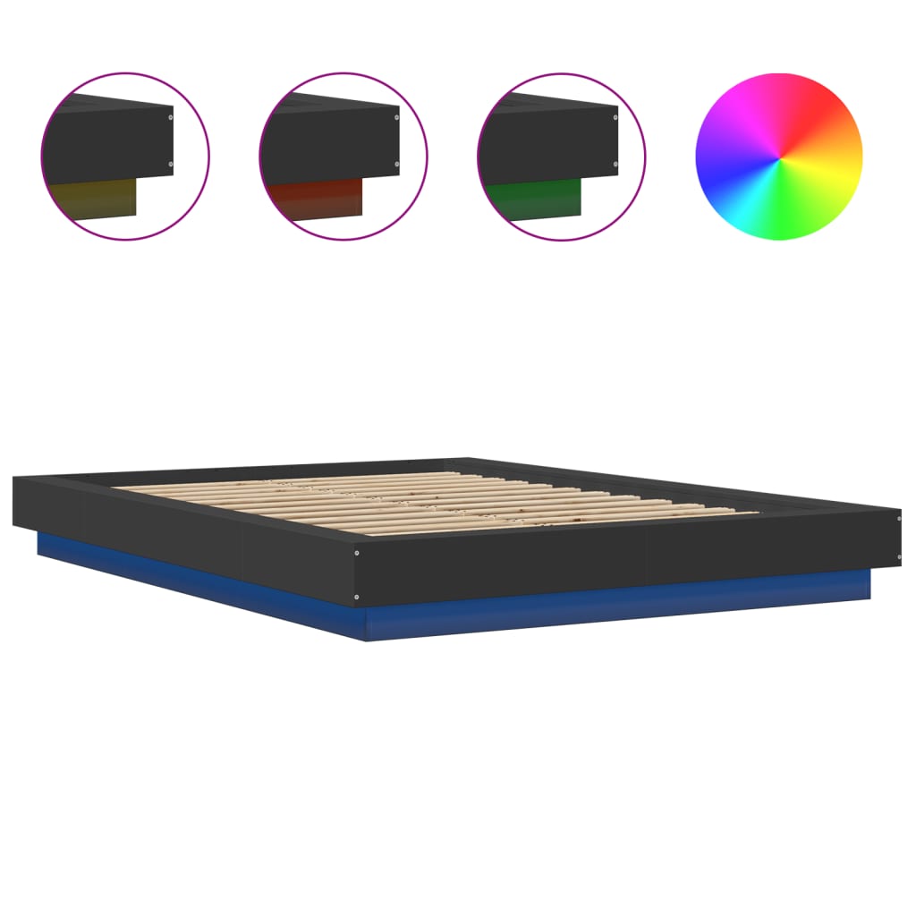 Bed Frame with LED Lights without Mattress Black 120x190cm