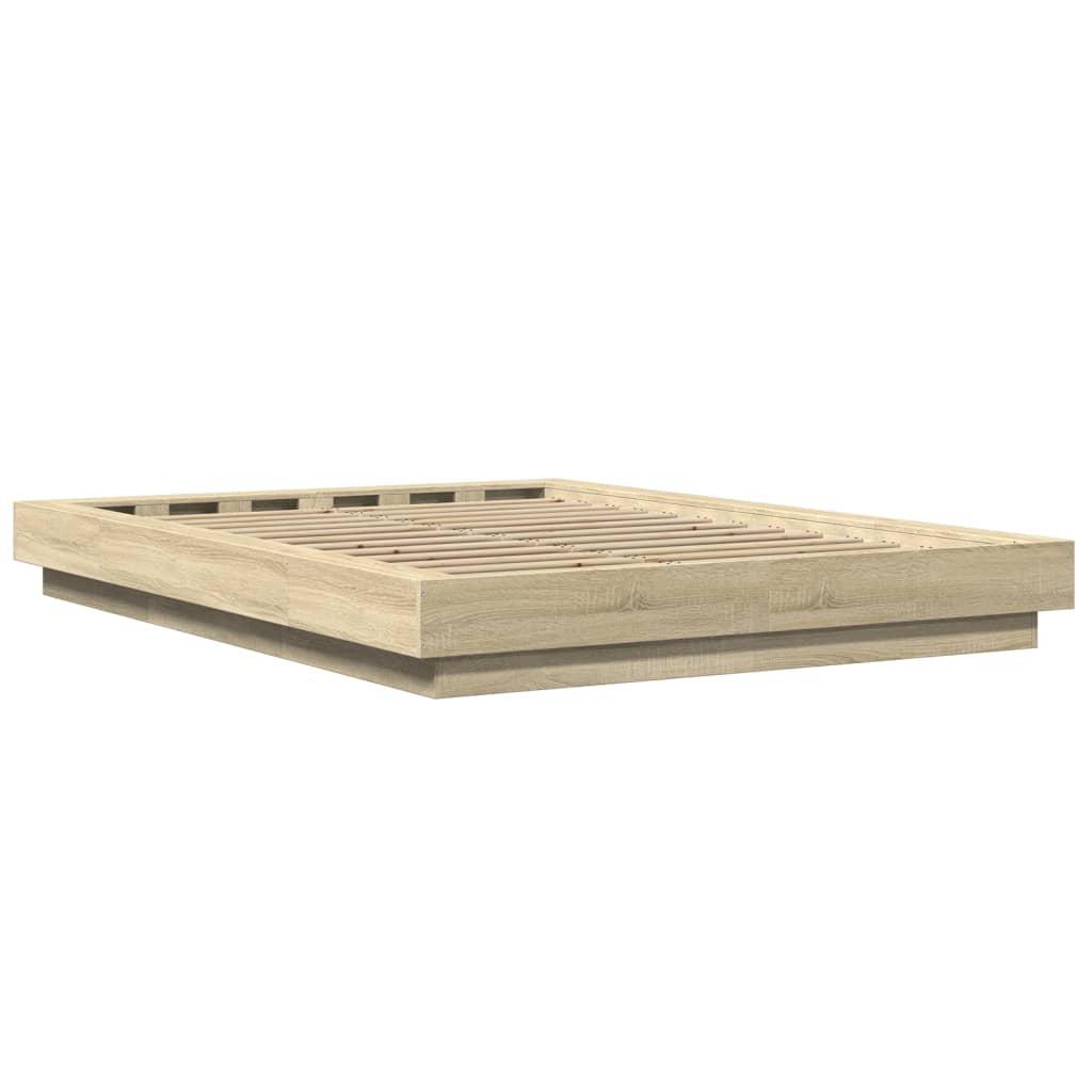 Bed Frame with LED Lights without Mattress Sonoma Oak 120x190cm