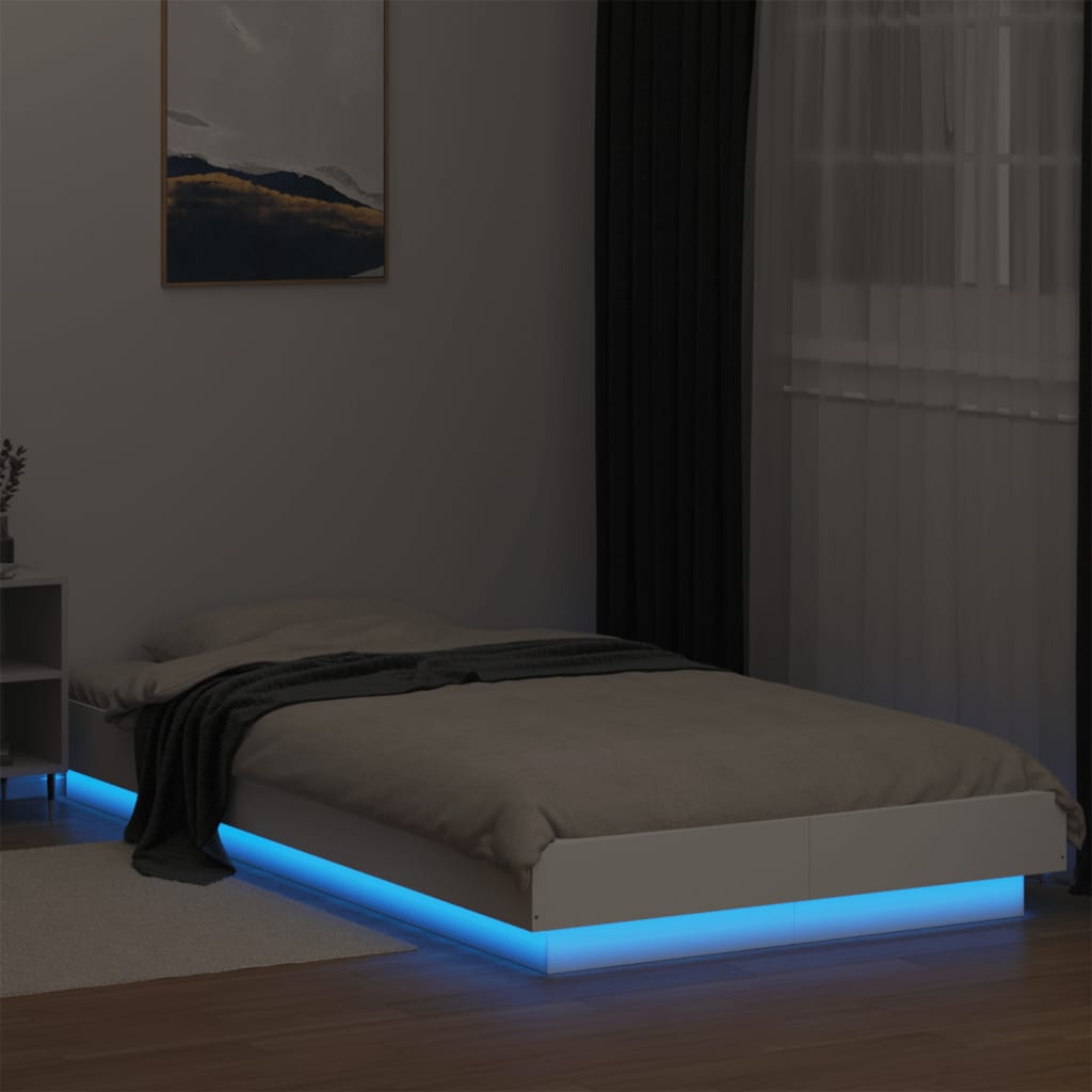 Bed Frame with LED Lights without Mattress White 90x190cm