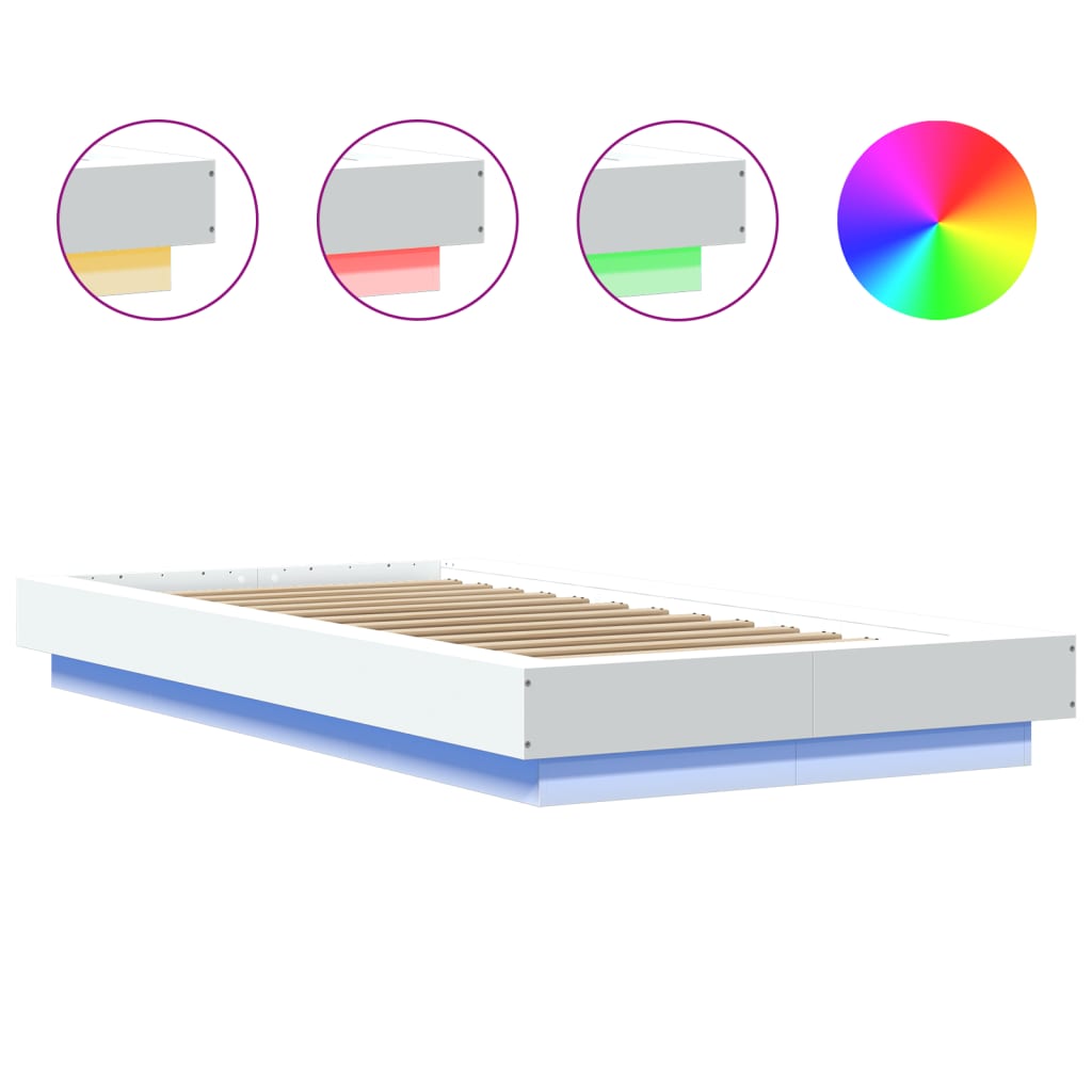 Bed Frame with LED Lights without Mattress White 90x190cm