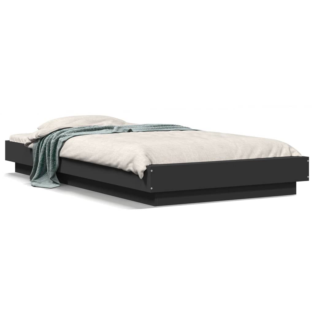 Bed Frame with LED Lights without Mattress Black 90x190cm