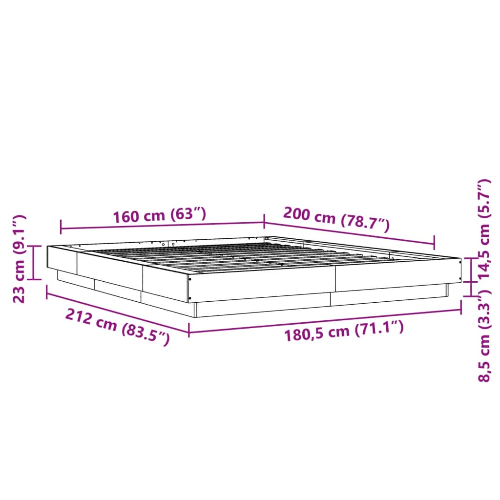 Bed Frame without Mattress Sonoma Oak 160x200 cm