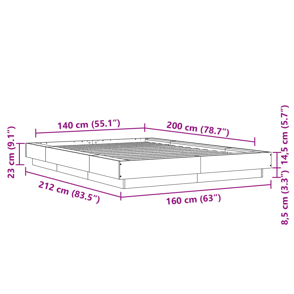 Bed Frame without Mattress White 140x200 cm