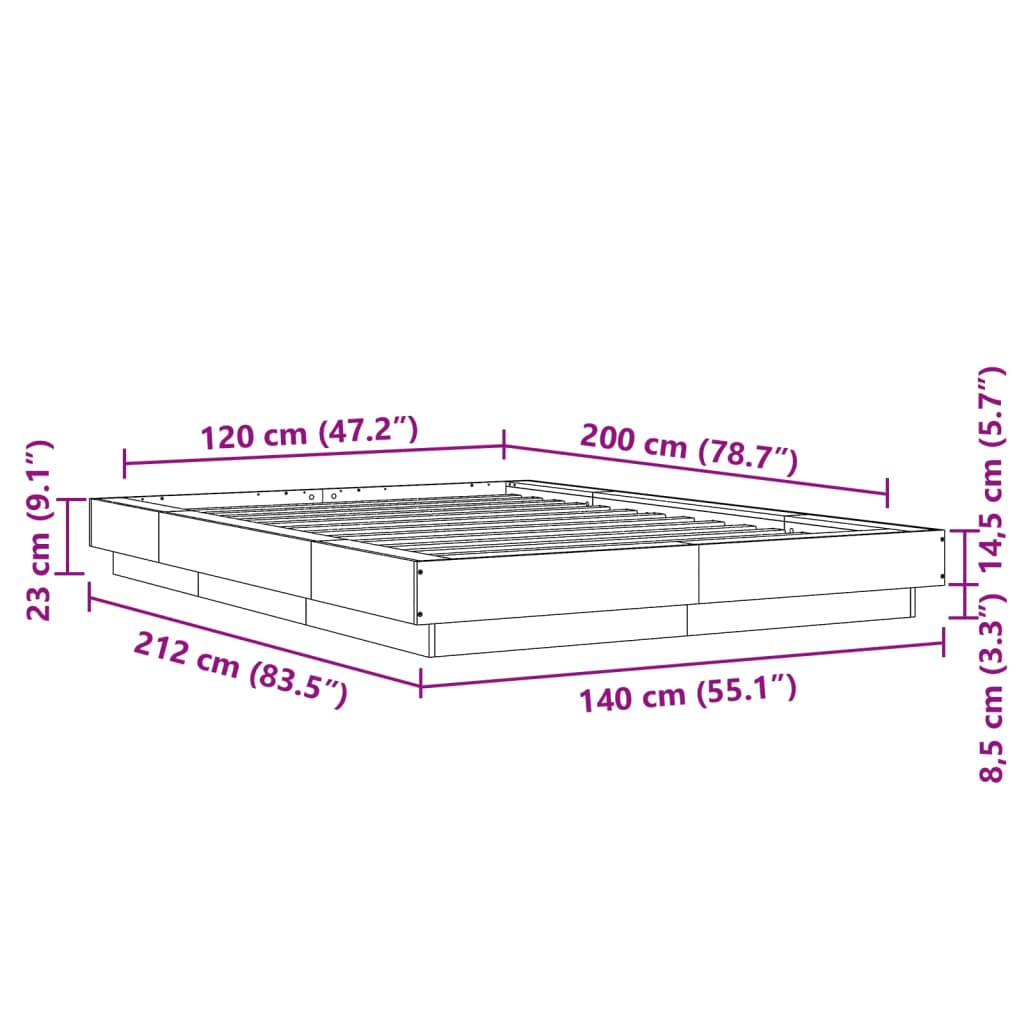 Bed Frame without Mattress Smoked Oak 120x200 cm