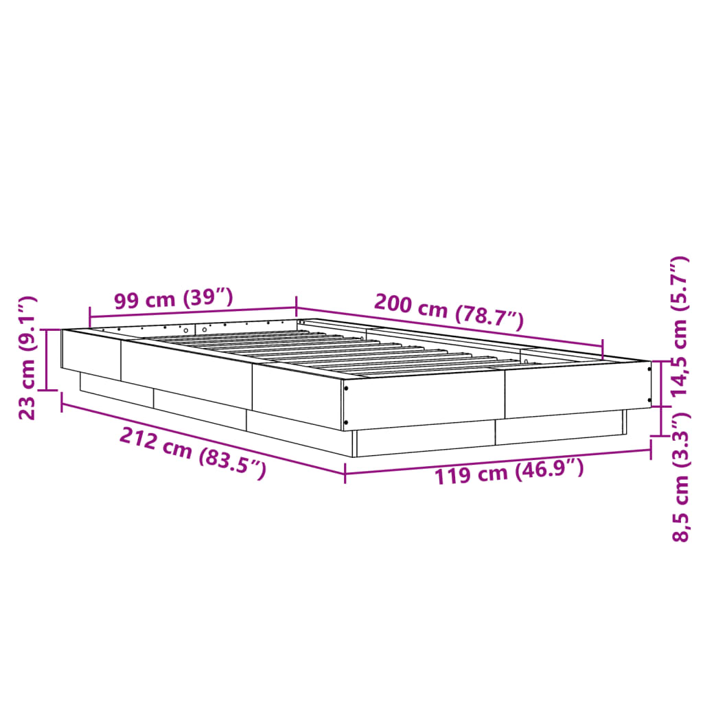 Bed Frame without Mattress Black 100x200 cm