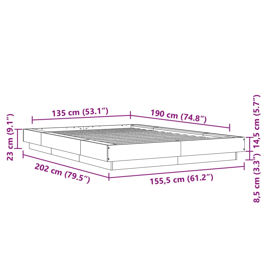 Bed Frame without Mattress Smoked Oak 135x190 cm Double