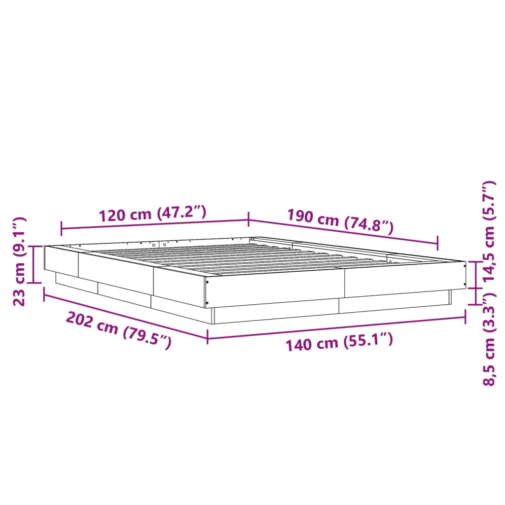 Bed Frame without Mattress Smoked Oak 120x190 cm Small Double
