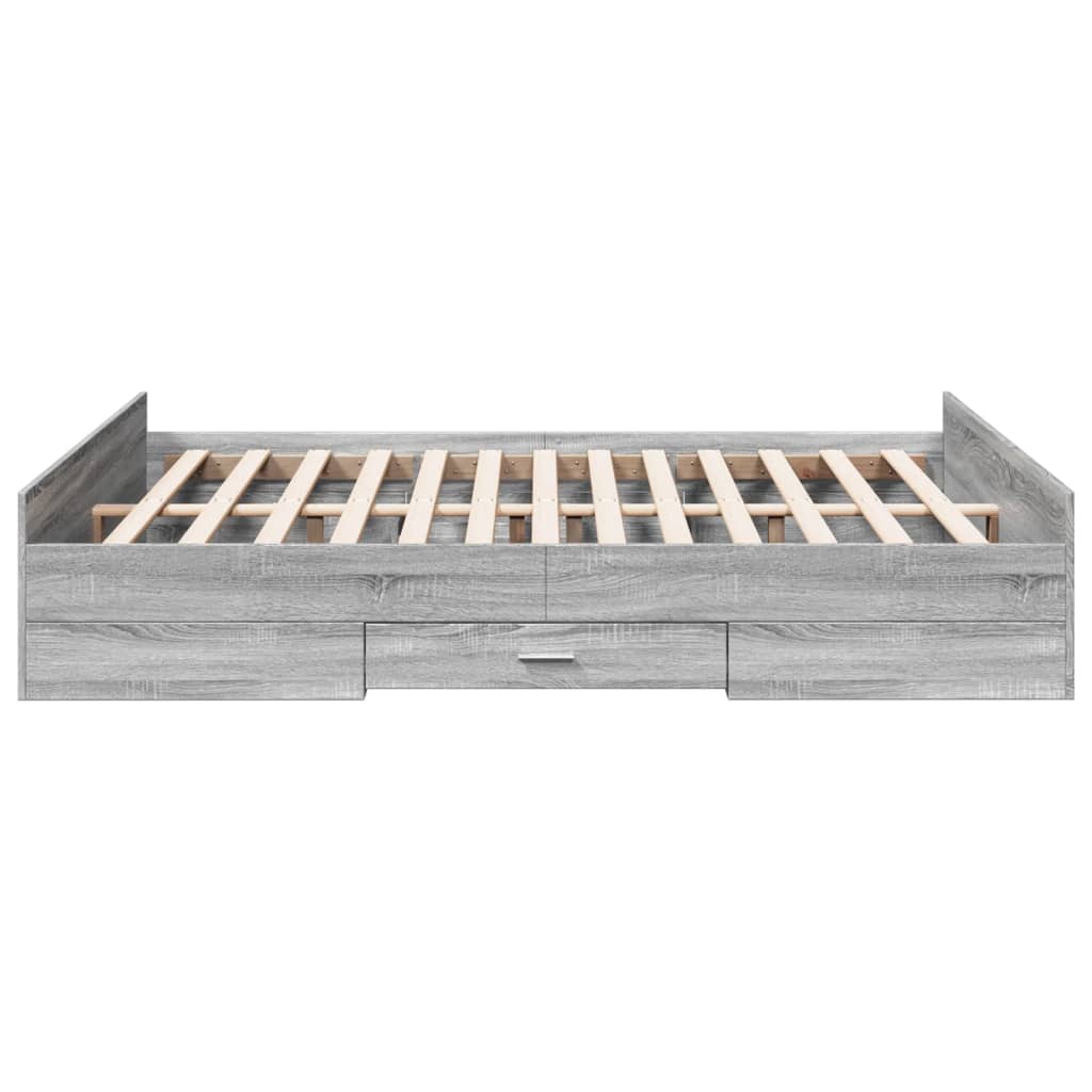 Bed Frame with Drawers without Mattress Grey Sonoma 150x200 cm King Size