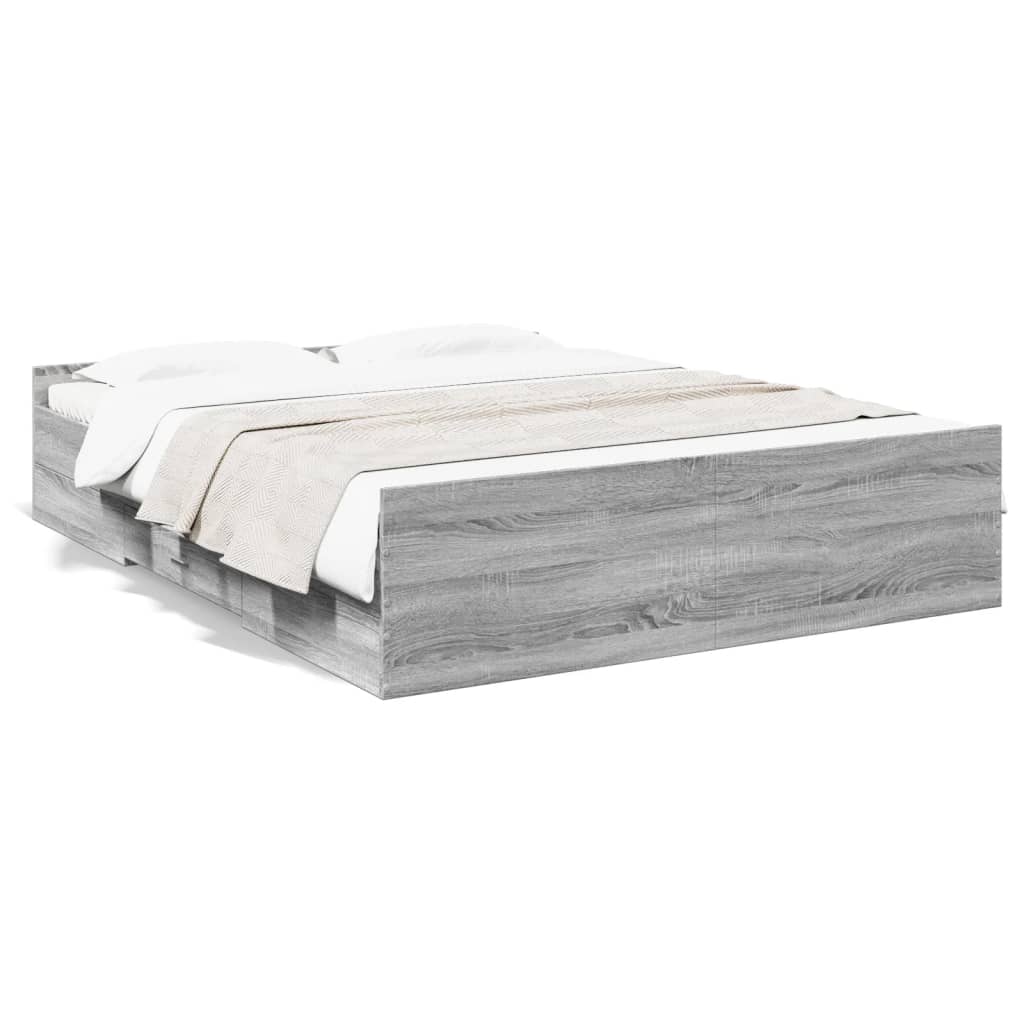 Bed Frame with Drawers without Mattress Grey Sonoma 140x200 cm
