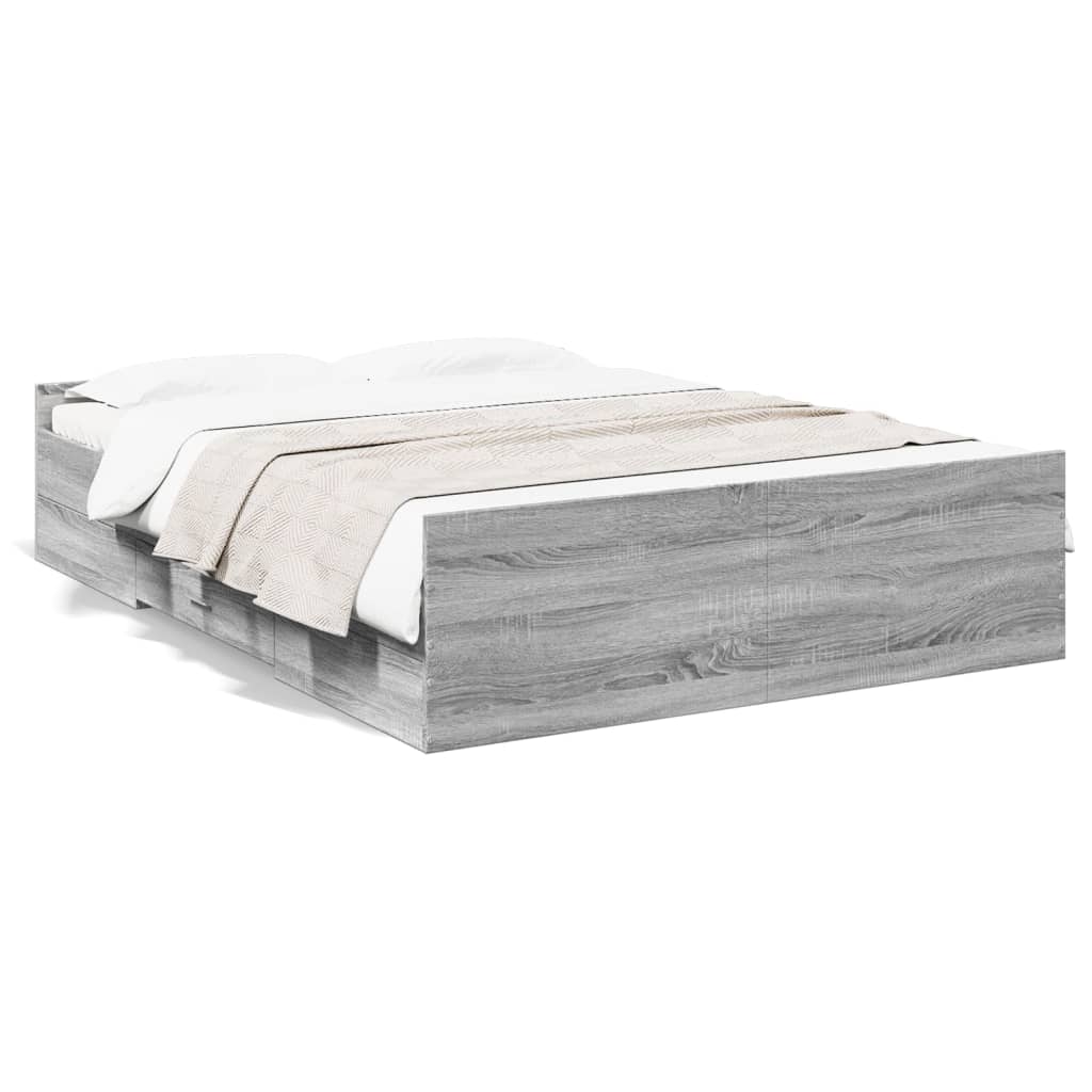 Bed Frame with Drawers without Mattress Grey Sonoma 120x200 cm