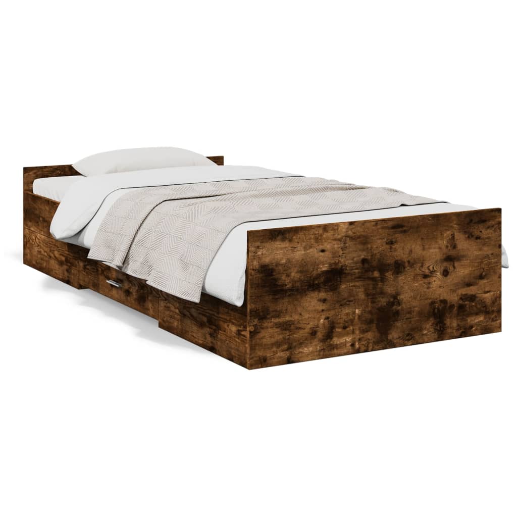 Bed Frame with Drawers without Mattress Smoked Oak 100x200 cm