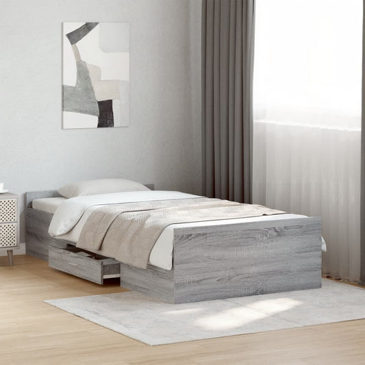 Bed Frame with Drawers without Mattress Grey Sonoma 100x200 cm
