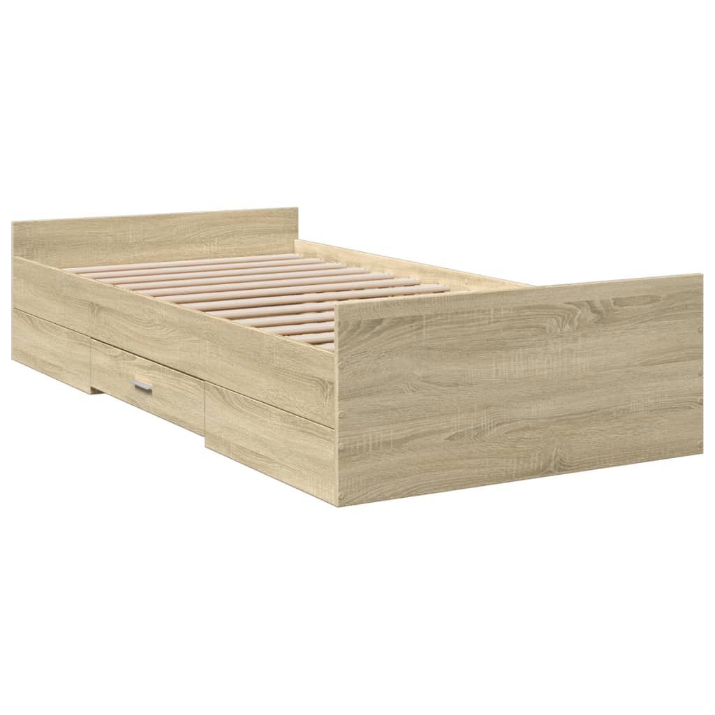 Bed Frame with Drawers without Mattress Sonoma Oak 90x190 cm Single