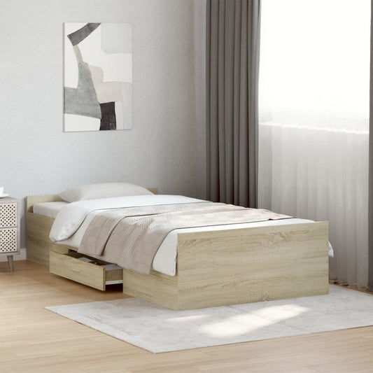 Bed Frame with Drawers without Mattress Sonoma Oak 90x190 cm Single