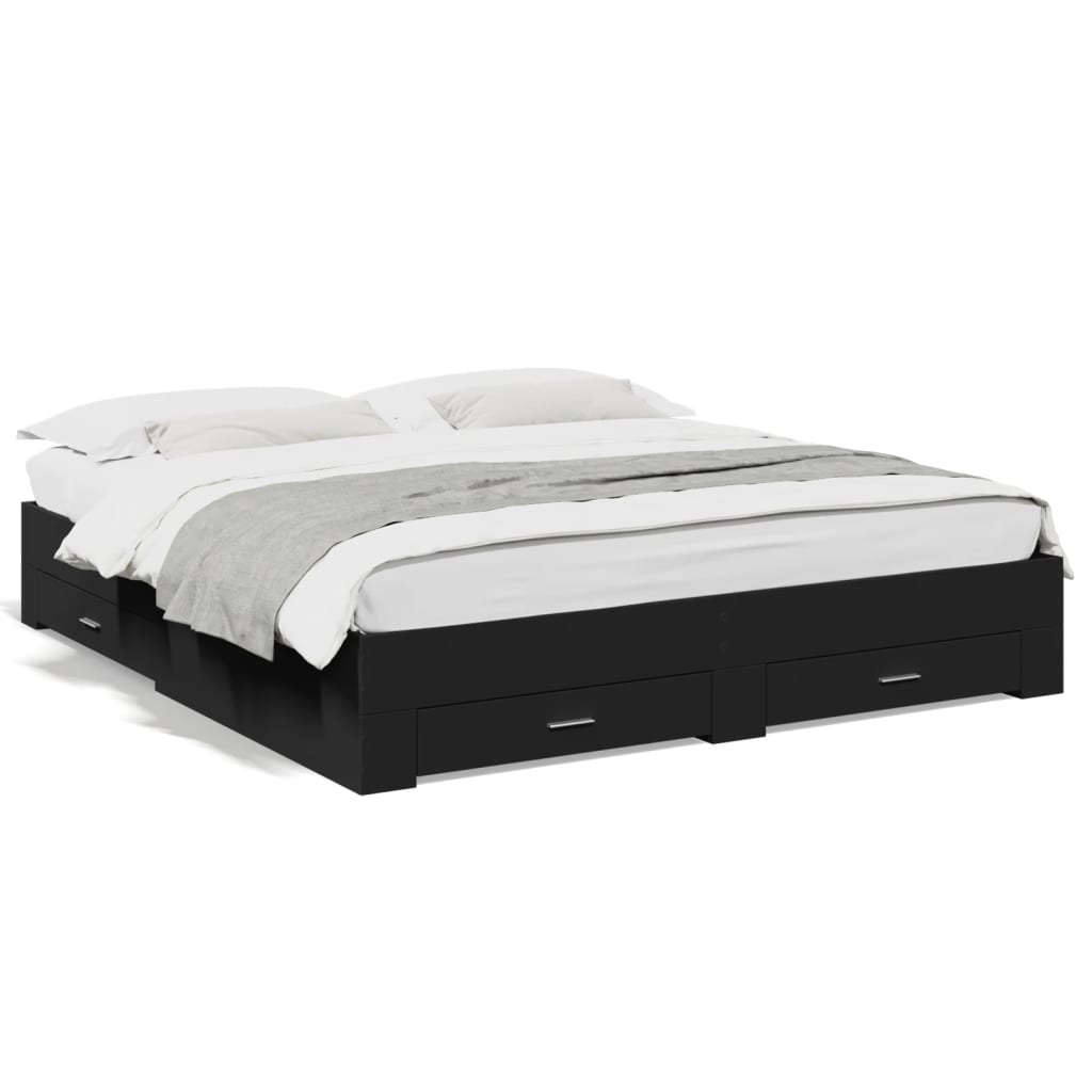 Bed Frame with Drawers without Mattress Black 200x200 cm