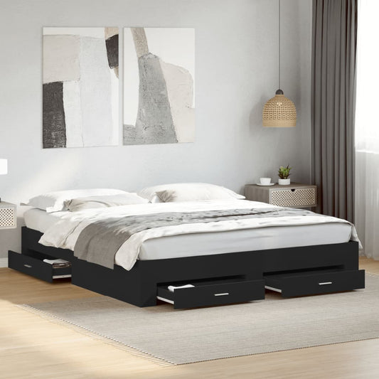Bed Frame with Drawers without Mattress Black 200x200 cm