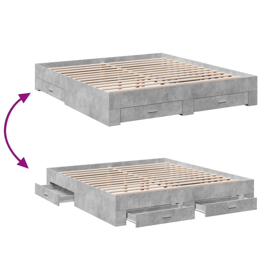 Bed Frame with Drawers without Mattress Concrete Grey 180x200 cm Super King