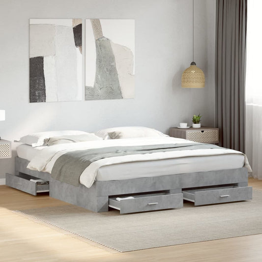 Bed Frame with Drawers without Mattress Concrete Grey 180x200 cm Super King