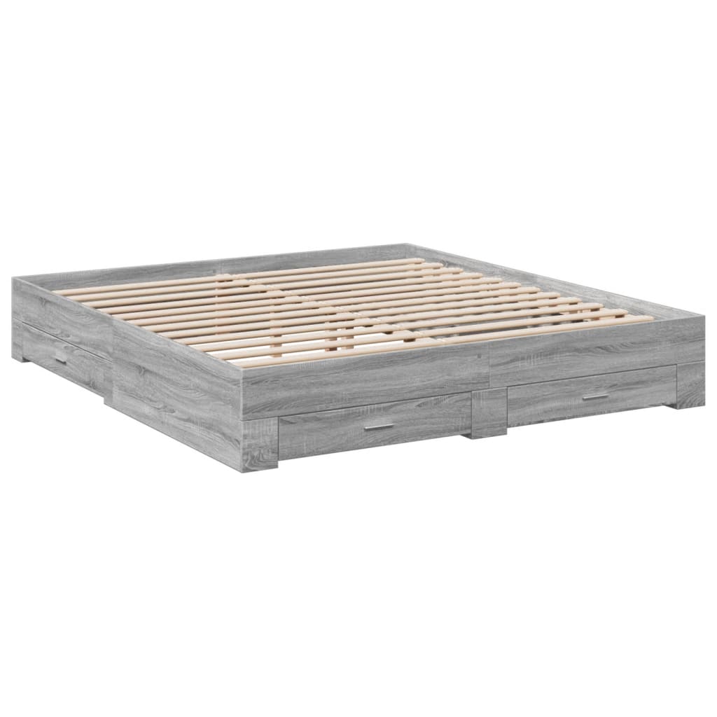 Bed Frame with Drawers without Mattress Grey Sonoma 180x200 cm Super King