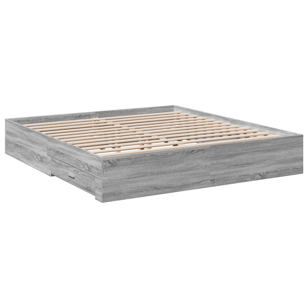 Bed Frame with Drawers without Mattress Grey Sonoma 180x200 cm Super King