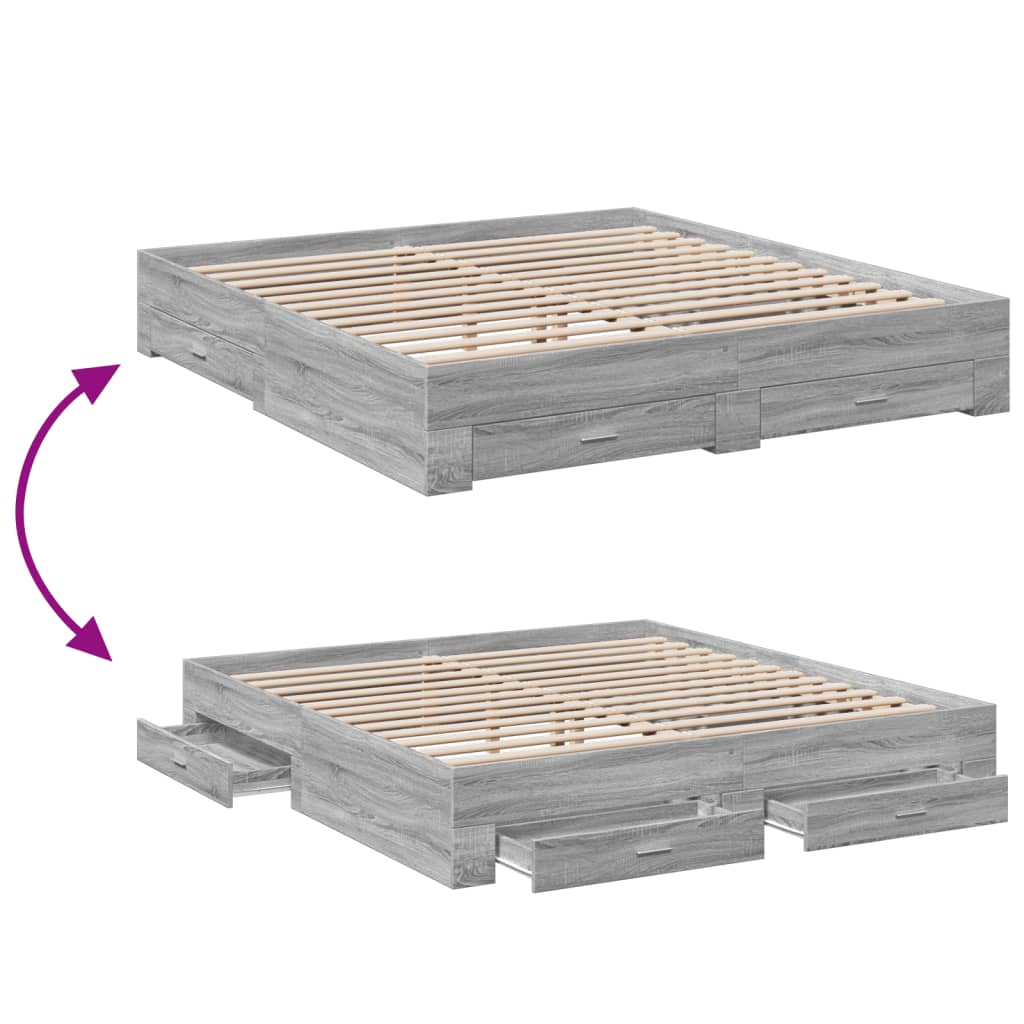 Bed Frame with Drawers without Mattress Grey Sonoma 180x200 cm Super King