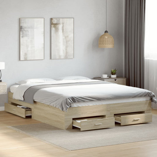 Bed Frame with Drawers without Mattress Sonoma Oak 160x200 cm
