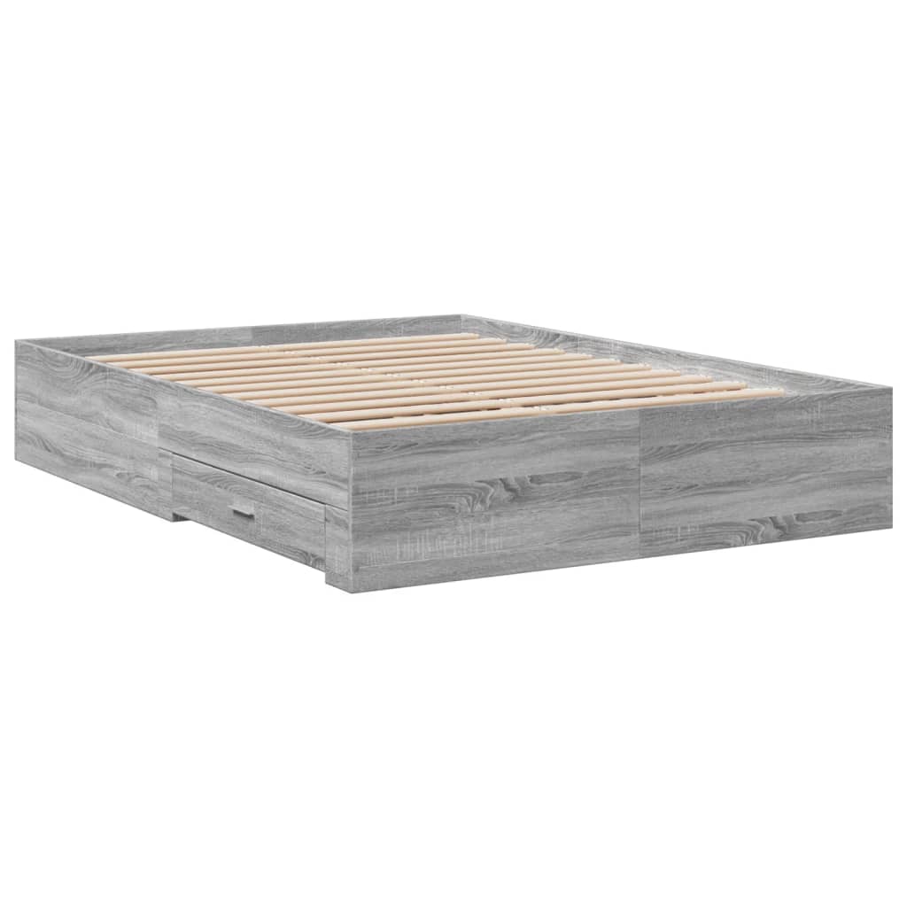 Bed Frame with Drawers without Mattress Grey Sonoma 120x200 cm