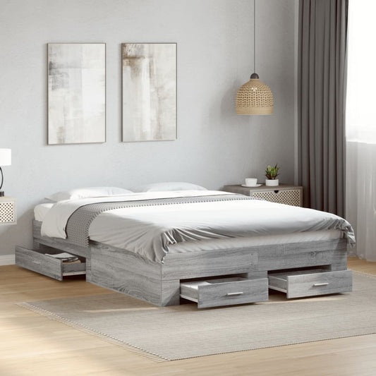 Bed Frame with Drawers without Mattress Grey Sonoma 120x200 cm