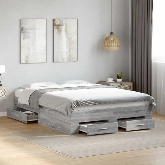 Bed Frame with Drawers without Mattress Grey Sonoma 135x190 cm Double