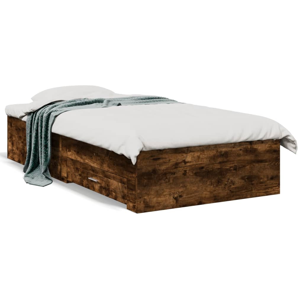 Bed Frame with Drawers without Mattress Smoked Oak 100x200 cm
